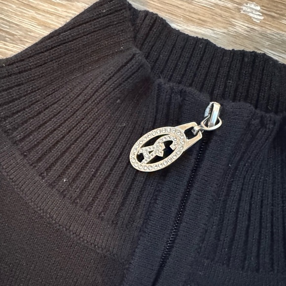 Christine Alexander Sm Black Rhinestone Reindeer Sweater Quarter Zip Mock Neck - Picture 3 of 4